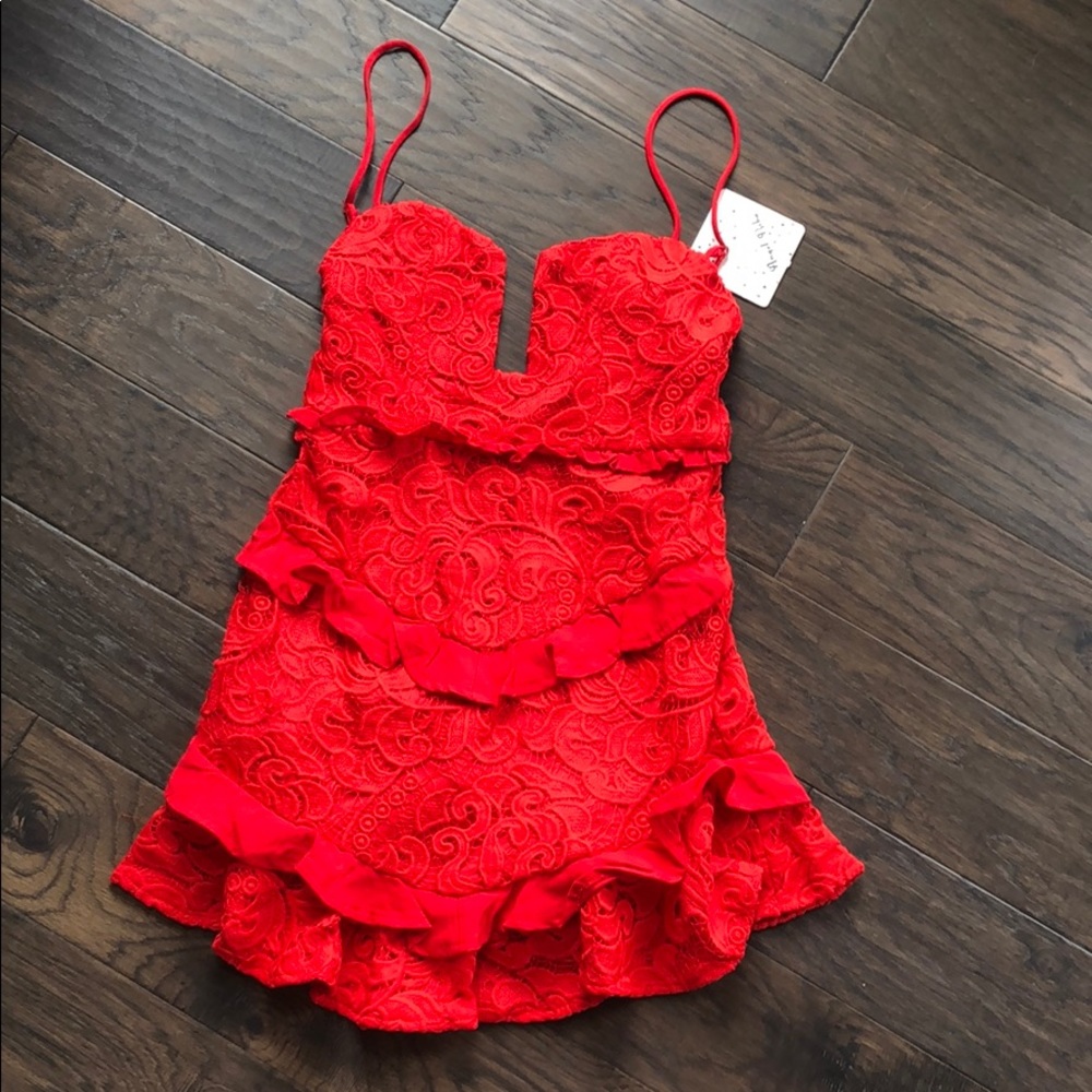 Lace red mini dress